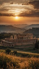 Wall Mural - sunset in roman empire landscape background