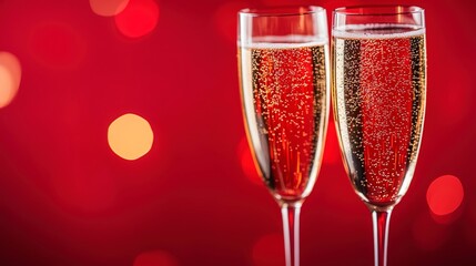 Canvas Print - glasses with champagne on a red background. selective focus 