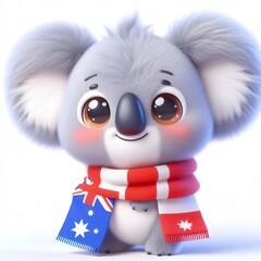 Wall Mural - cute 3d fluffy Koala character with Australia style scarf, white background