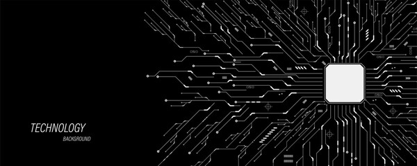 white circuit diagram on dark background. high-tech circuit board connection system.central computer