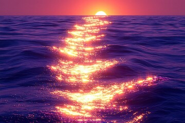 Poster - Sunset Reflecting on a Rippling Ocean Surface