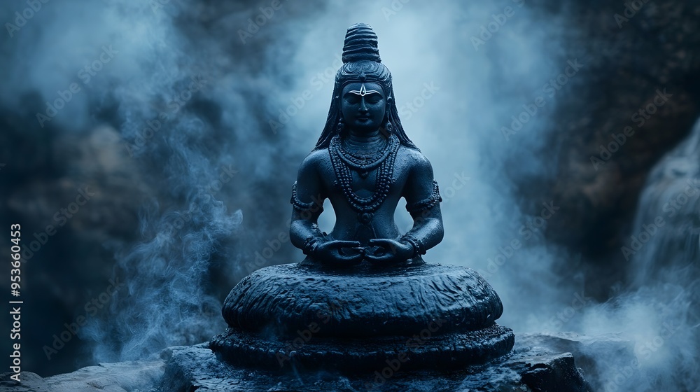 A black stone statue of Shiva, the Hindu god of destruction and ...