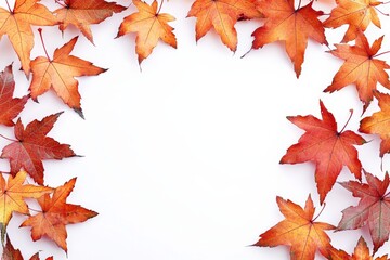 Autumn Maple Leaves Flat Lay White Background created with Generative AI