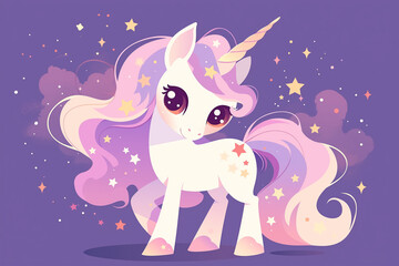 Wall Mural - Cute unicorn cartoon vector illustration, t-shirt design graphic, vector sticker