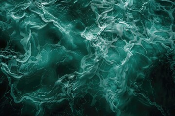 Wall Mural - Dark green water surface with unique fluid shapes and waves.