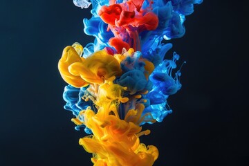 Wall Mural - Ink drop creates colorful bubbles in dynamic flow. Vivid abstract design on black background.