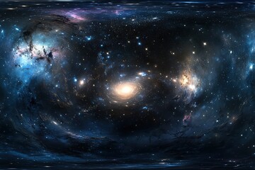 Wall Mural - 360 degree space background with nebula and stars, equirectangular projection, environment map. hdri