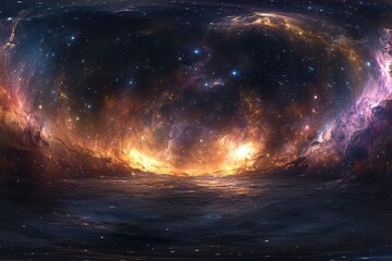 Wall Mural - 360 degree space background with nebula and stars, equirectangular projection, environment map. hdri