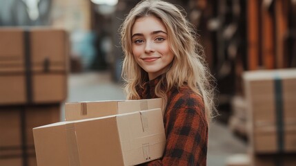 Lady with cardboard