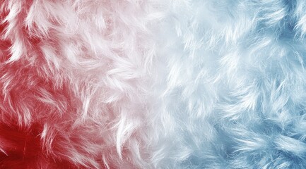 A gradient of fluffy texture blending red, white, and blue tones, creating a soft, cosy, and inviting appearance with a smooth, seamless transition between warm and cool hues.