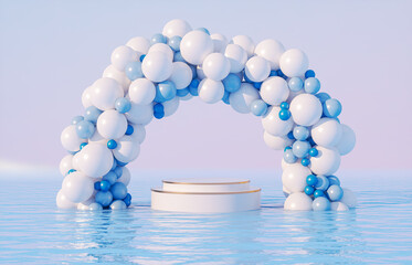 Aufkleber - a natural beauty podium backdrop for product display with balloons arch on seascape background. 3d rendering