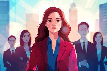 Wall Mural - A professional woman in a business setting. She is confident and engaged during a team meeting or presentation.