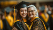 © Siasart Stock - A proud grandmother hugs her granddaughter, a recent graduate, at their graduation ceremony.