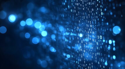 Digital binary code background with a bokeh effect, symbolizing data technology and information exchange in the digital age