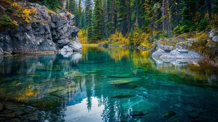 Wall Mural - Banff National Park, summer beauty, vibrant colors, captures the shimmering and rippling water in front, and captures the ubiquitous gentle breeze, high-definition photography