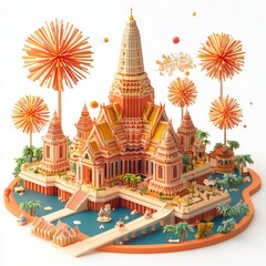 Isometric Illustration of 3d Laos with firework in new year icon