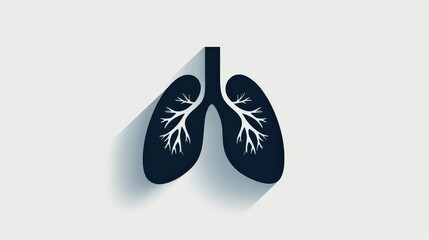 Sticker - lung silhouette with clean lines, minimal flat design illustration on white background, copy space f