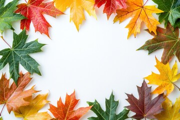 Autumn Maple Leaves Flat Lay White Background created with Generative AI