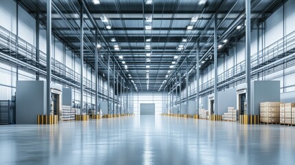 Wall Mural - Empty Warehouse Interior with Steel Beams and Smooth Concrete Floor