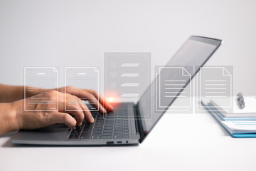 Wall Mural - document management in business involves securing information and files in cyberspace using advanced