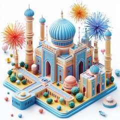 Wall Mural - Isometric Illustration of 3d Uzbekistan with firework in new year icon