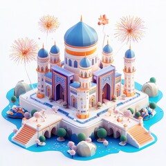 Wall Mural - Isometric Illustration of 3d Uzbekistan with firework in new year icon