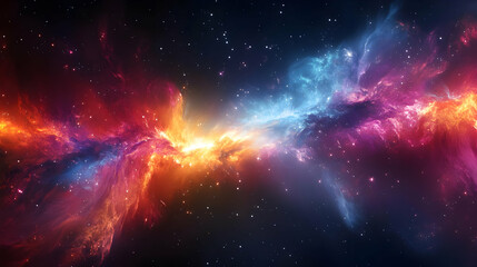 Wall Mural - A vibrant nebula in the cosmos with red, orange, blue, and pink hues.