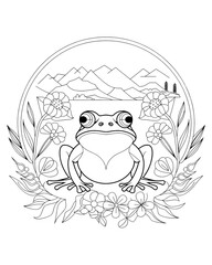 Sticker - frog among flowers coloring