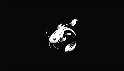 Canvas Print - Realistic Vector Catfish Design, Circular Graphic, White Outline, Black Background