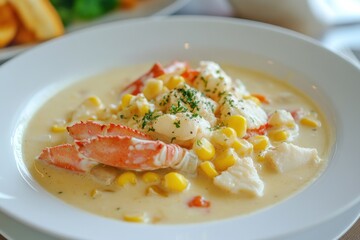 Poster - Delicious Creamy Seafood Chowder with Corn and Crab