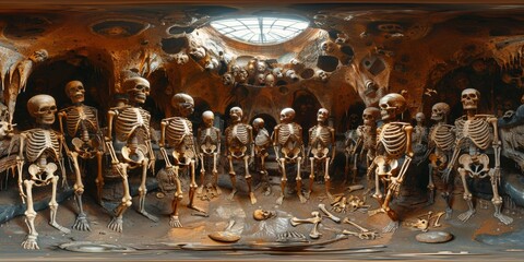 Wall Mural - An immersive 360-degree panorama of the skeletal system, with bones and joints resembling the framework and hinges of