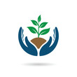 © Hunter Leader - Hands holding soil with plant icon. Vector sign of environment protection, Ecology concept logo. Agriculture vector illustration.