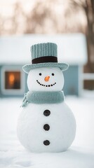 Canvas Print - Snowman with a blue hat and scarf.