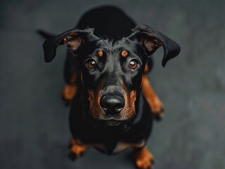 Wall Mural - German Shepherd with wet fur, looking sad. Close-up portrait of the dog's face.