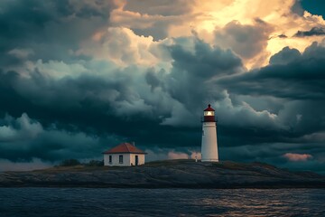 Wall Mural - lighthouse on the coast of the sea