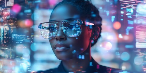 Poster - An Empowered Business Professional Engaging in Comprehensive Data Analysis in Todays FastPaced Digital Era, Emphasizing Strategic DecisionMaking and Innovation in Business Practices