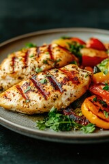 Poster - Gourmet, flavorful dish featuring seasoned chicken breast and vibrant vegetables.