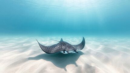 Wall Mural - A stingray is swimming in the ocean