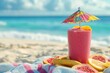 © Boinah - A vibrant smoothie with a colorful umbrella on a beach, surrounded by fresh fruits.