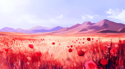 Artistic concept of painting a beautiful landscape of wild desert nature, background illustration, tender and dreamy design. Desert. Illustration