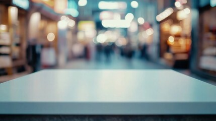 Canvas Print - Empty Table In A Blurred Shopping Mall