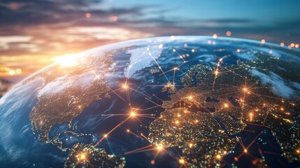 digital rendering of economic policies visualized as pathways in a global trade network