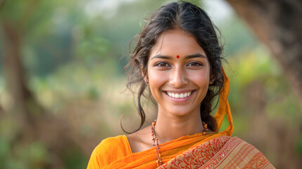 young indian rural woman wearing sari