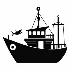 Wall Mural - Fishing ship Black silhouette