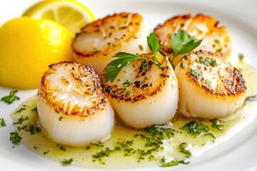 delicious seared scallops with lemon and parsley