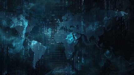Wall Mural - blue map of the world on a dark background