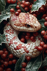 Wall Mural - snake in a christmas wreath