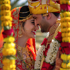 indian bride and groom enjoying on marriage