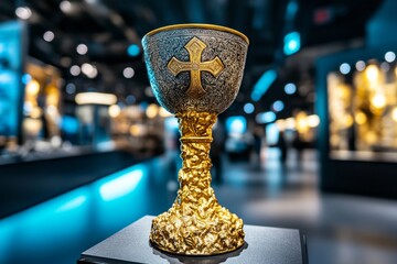 Covenant symbol etched into a holy relic with historical significance, depicted in an artwork where a holy relic, such as a chalice or staff, bears the symbol of a covenant, highlighting its