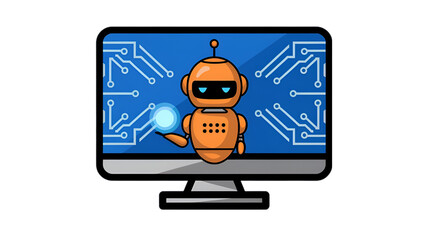 illustration of a ai robot with a monitor technology ai concept